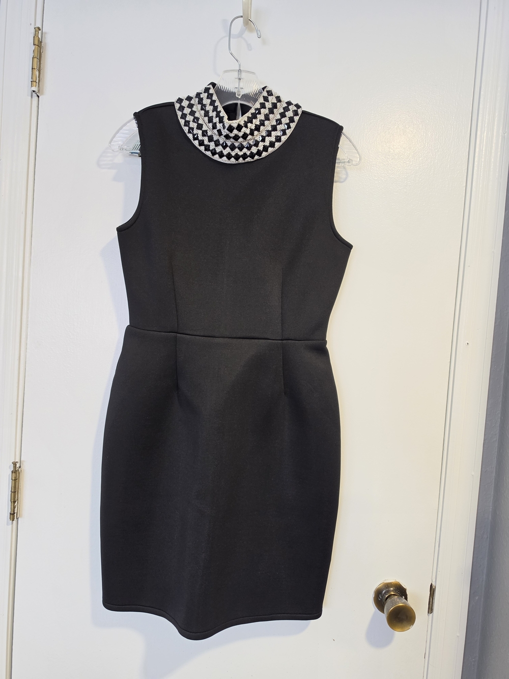 Rare London Black Sleeveless Mini Dress with Geometric Collar